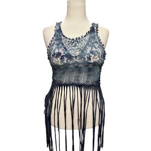 Rue21 Tank Top Womens S Y2K 90s Lace Fitted Fringe Indie Festival Crochet